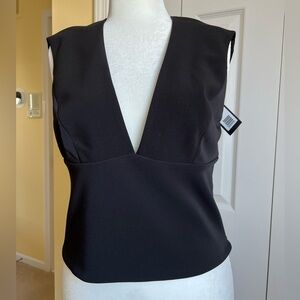 NWT Halston Black Sleeveless Plunge V-Neck Top (14)